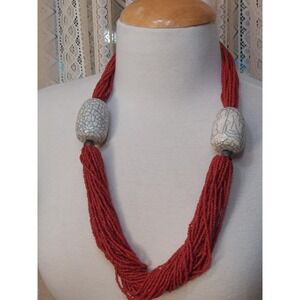 1970s Red Coral Necklace Multi Strand Statement Southwestern Boho Art Vintage